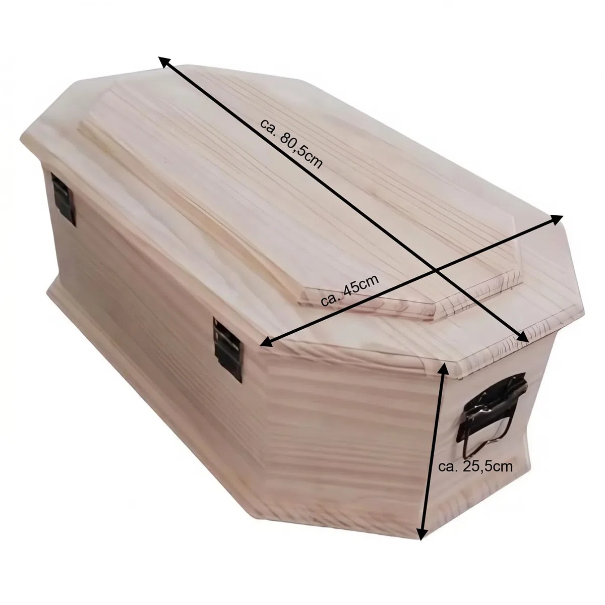 Holz Haustiersarg achteckig Natur belassen – Größe XXL für große Haustiere – Tiersarg mit Satin-Innenbezug & festem Metallverschluss – Premium-Sarg aus hochwertigem Holz