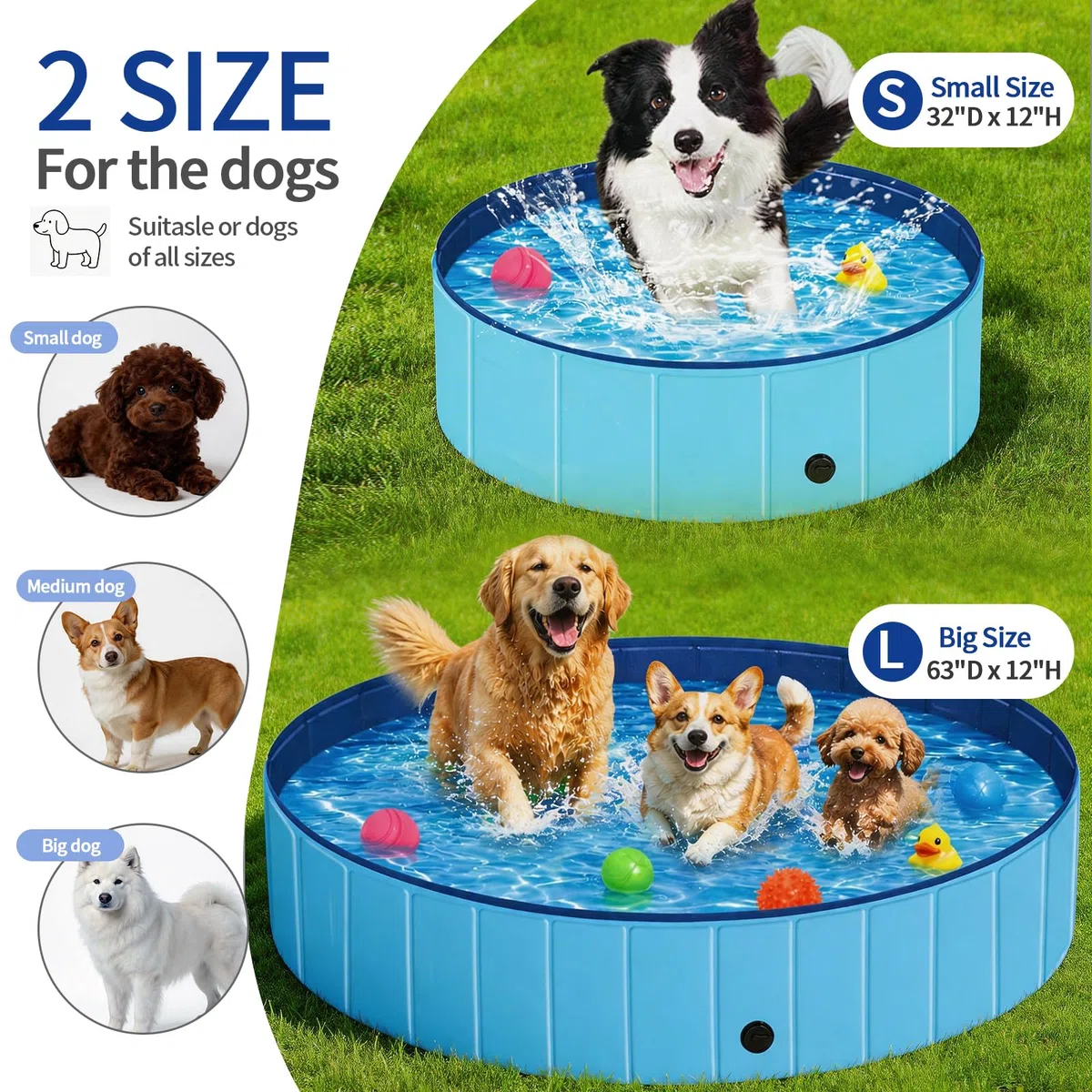 Hundepool Faltbar 160x30cm für Große Hunde, Hundeplanschbecken aus kratzfestem Taffeta, Robuste Hundebadewanne & Bällebad, Keine Pumpe benötigt, Tragbares Schwimmbecken zur Abkühlung (XL-160×30cm)