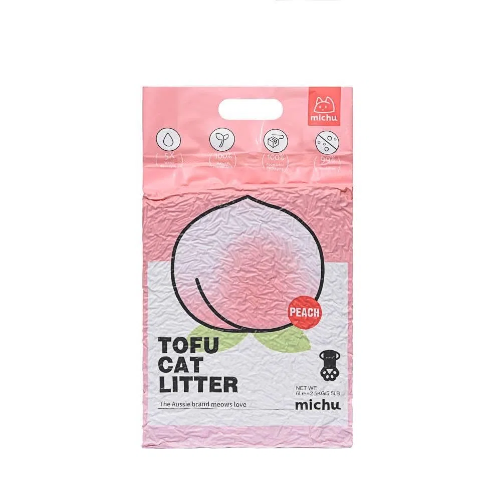 Michu Tofu Katzenstreu, natürliches klumpendes Tofu-Katzenstreu, schnell klumpend und leicht zu schaufeln, 2,5 kg/2,5 kg, 5 Düfte (Pfirsich, 3 Stück)