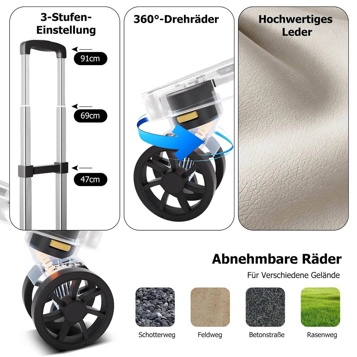 PETCUTE 3 in 1 Hunderucksack Katzenrucksack mit Trolley,Haustiertragetasche für Große Katzen und kleine Hunde,Faltbare Atmungsaktive Haustier Rucksack mit Innerer Sicherheitsleine und Haustiermatte