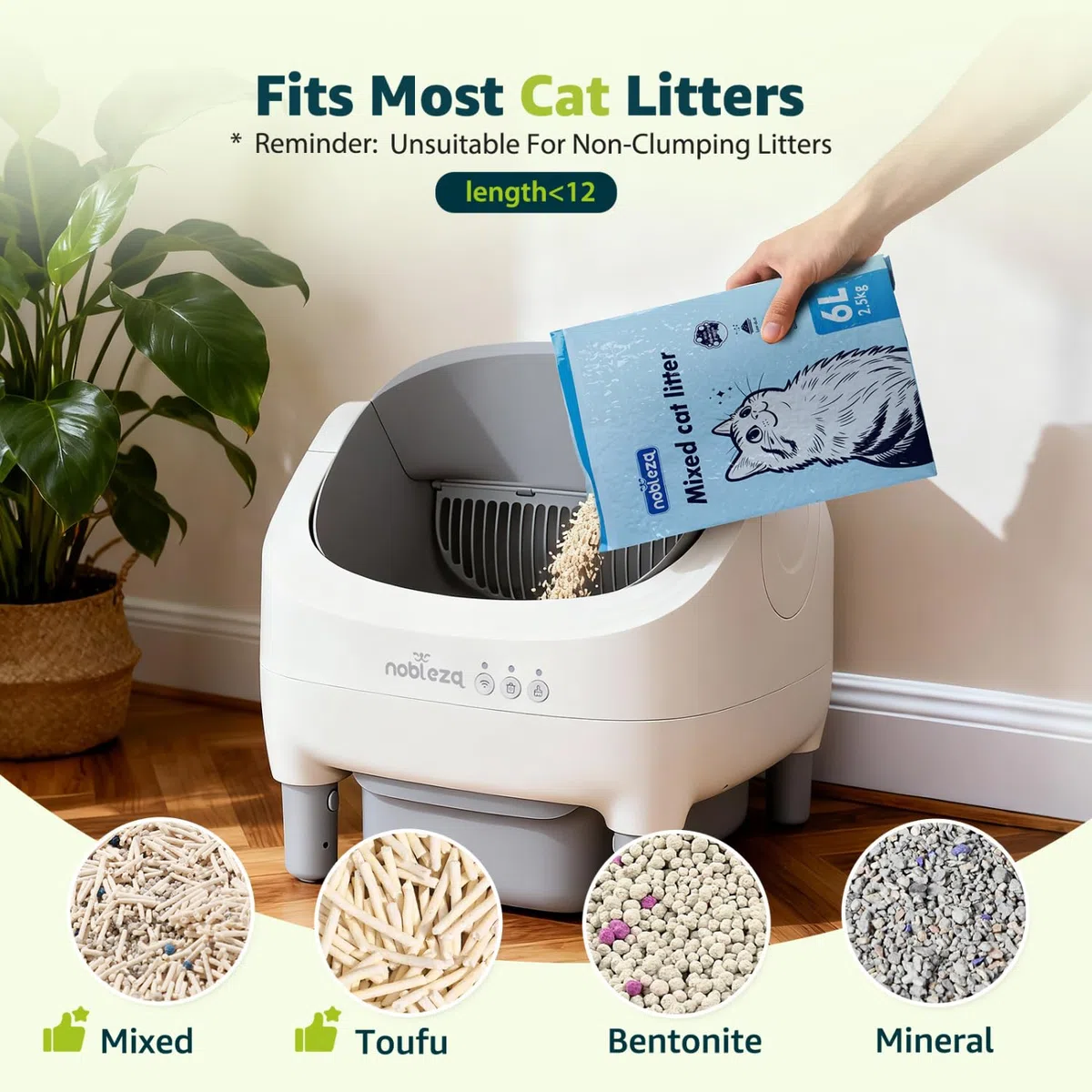Nobleza - Selbstreinigende Katzentoilette SL03, App-Steuerung, Große Fassungsvermögen, offenes Design, für Mehrere Katzen (inkl. 2 Rollen Beutel & 1 Duftspender)