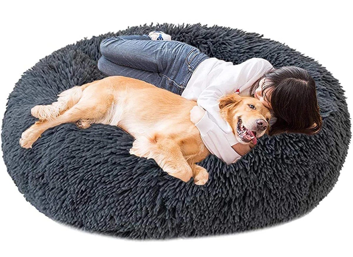 Memory Foam XL Hundesofa Orthopädisches für Grosse Mittlere Hunde Hundekissen Waschbar Oval Hoch Hundebett Antistress Flauschiges Rund Kuschelig Hundehöhle XXL Donut Dunkelgrau