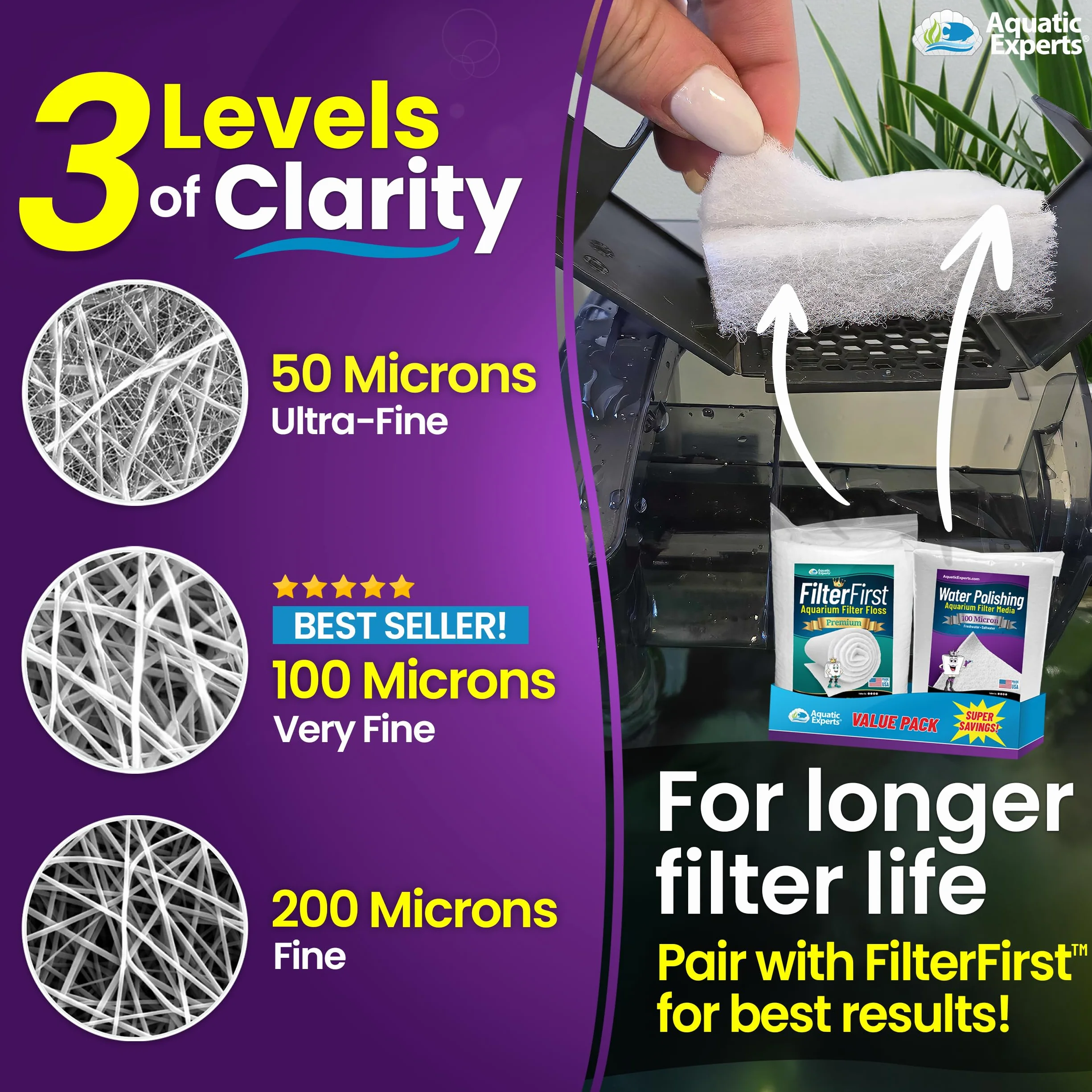 Aquatic Experts Aquarium-Polierfilter-Pad, Wasserpolierpad für Aquariumfilter, Filterwatte für Aquariumfilter, (100 Mikron, 61 x 91,4 cm, 4 Stück)