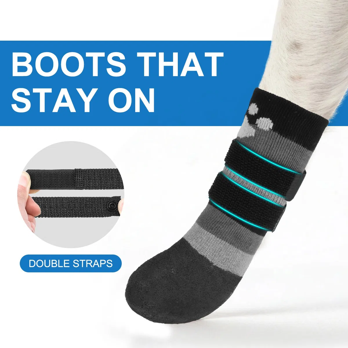 BEAUTYZOO Rutschfeste Hundesocken, Stiefel gegen Lecken von Pfoten, wasserdichte Hundeschuhe für Winter, Schnee/heißen Bürgersteig, griffige Socken mit doppelten Riemen für Hartholzböden, Booties für