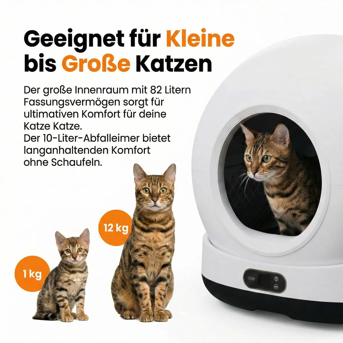 Selbstreinigende Katzentoilette, 82L Katzenklo Selbstreinigend mit App – Inkl. Katzenklo-Matte & 3 Rollen Müllbeutel – XXL - Zedar K1200