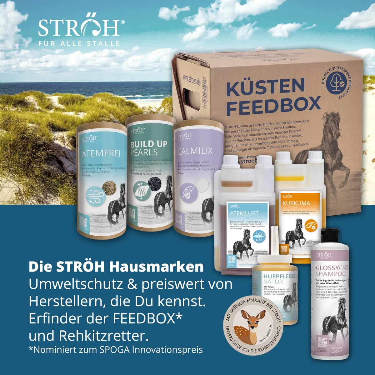STRÖH Grünlippmuschel Pellets für Pferde - 4,5 kg Feedbox - 100% Natürlich