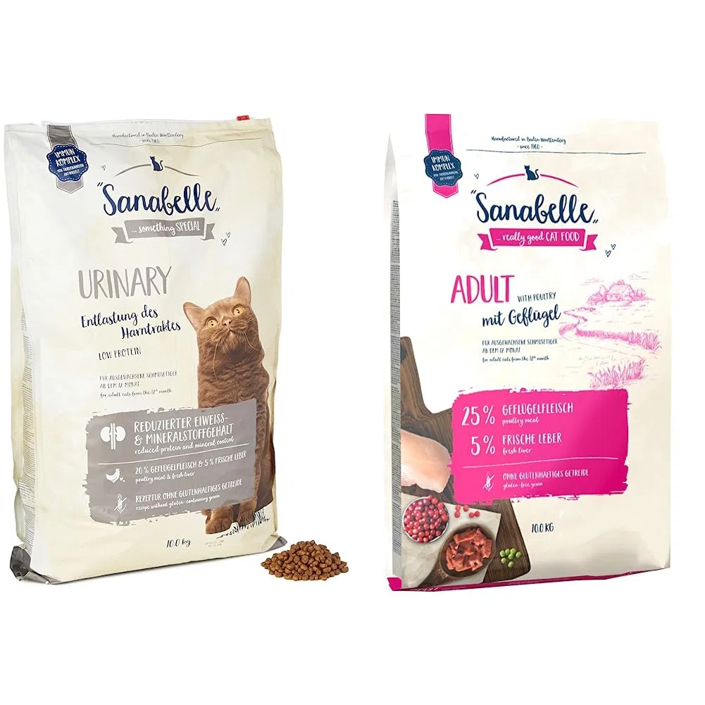 Sanabelle Urinary | Katzentrockenfutter für ausgewachsene Katzen mit empfindlichem Harnsystem | 1 x 10 kg & Adult mit Geflügel | Katzentrockenfutter für ausgewachsene Katzen | 1 x 10 kg,