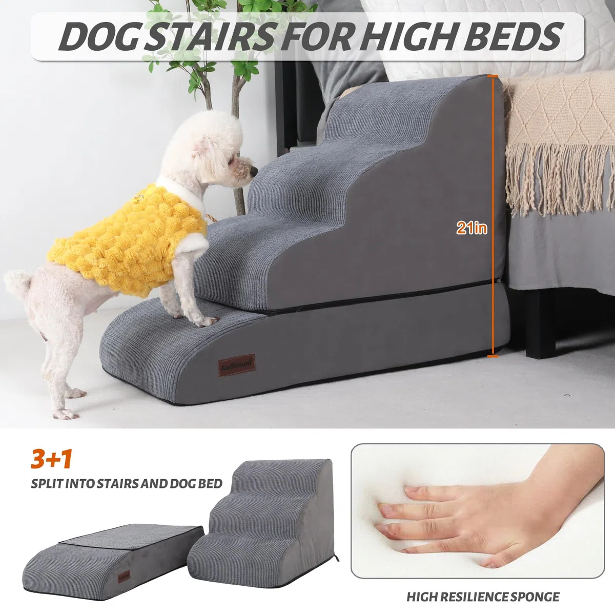 Hundetreppe und Rampe für Bett, 4-stufige Hundetreppe für kleine Hunde und Katzen, rutschfeste Haustiertreppe, geeignet für Hochbettklettern