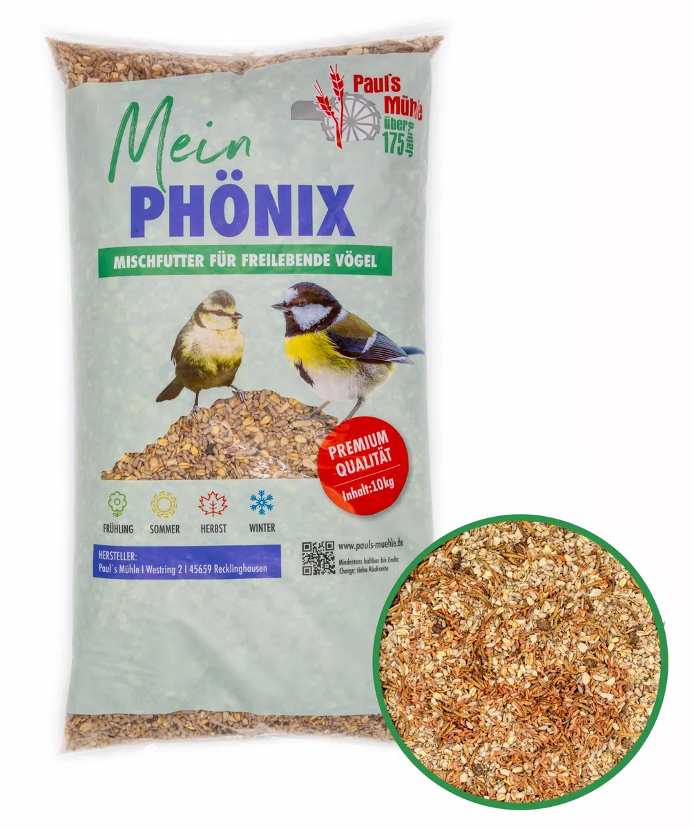 Paul´s Mühle Wildvogelfutter, Vogelfutter ideal für Brutzeit und Aufzucht, Phönix, 10 kg
