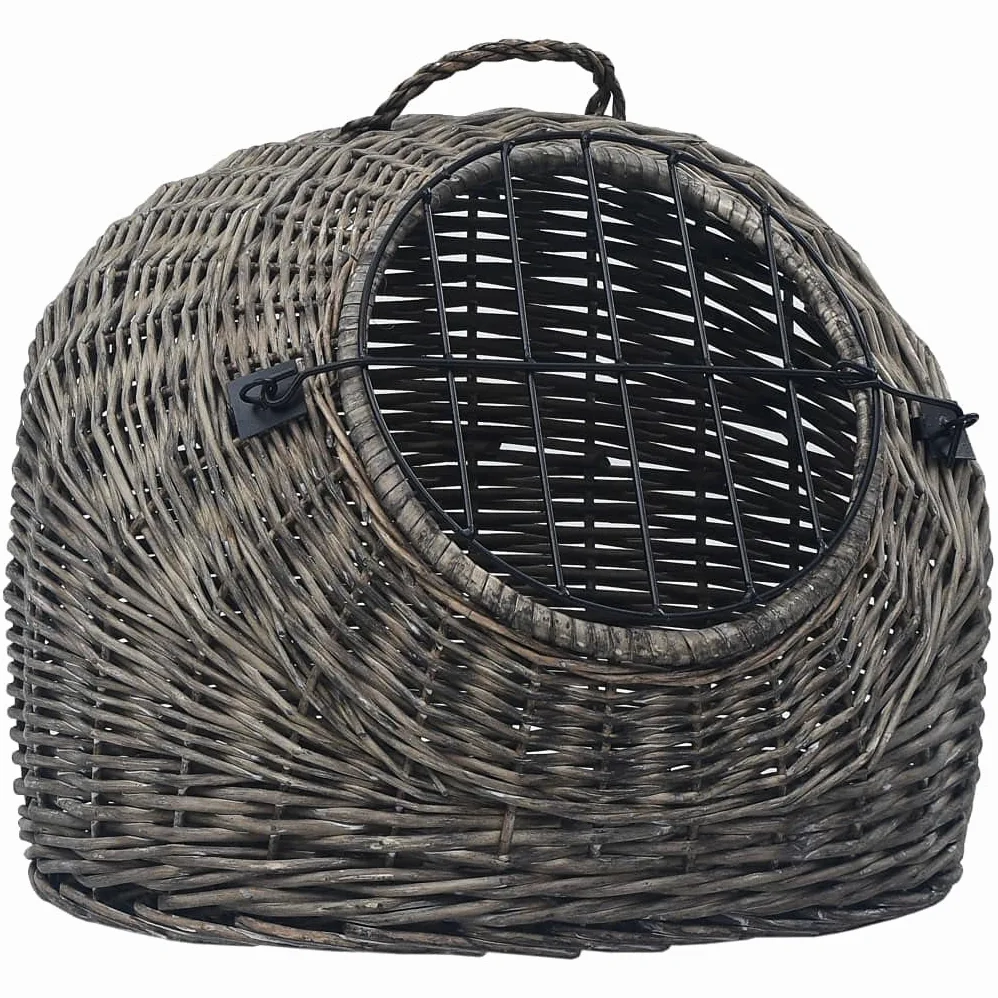 Katzen-Transportkorb Grau aus natürlicher Weide 60x45x45 cm mit Schlaufe, robuste Tür, transportabel und sicher für Katze, Welpe, Kleintier bei Reise, Tierarzt, Outdoor und Auto