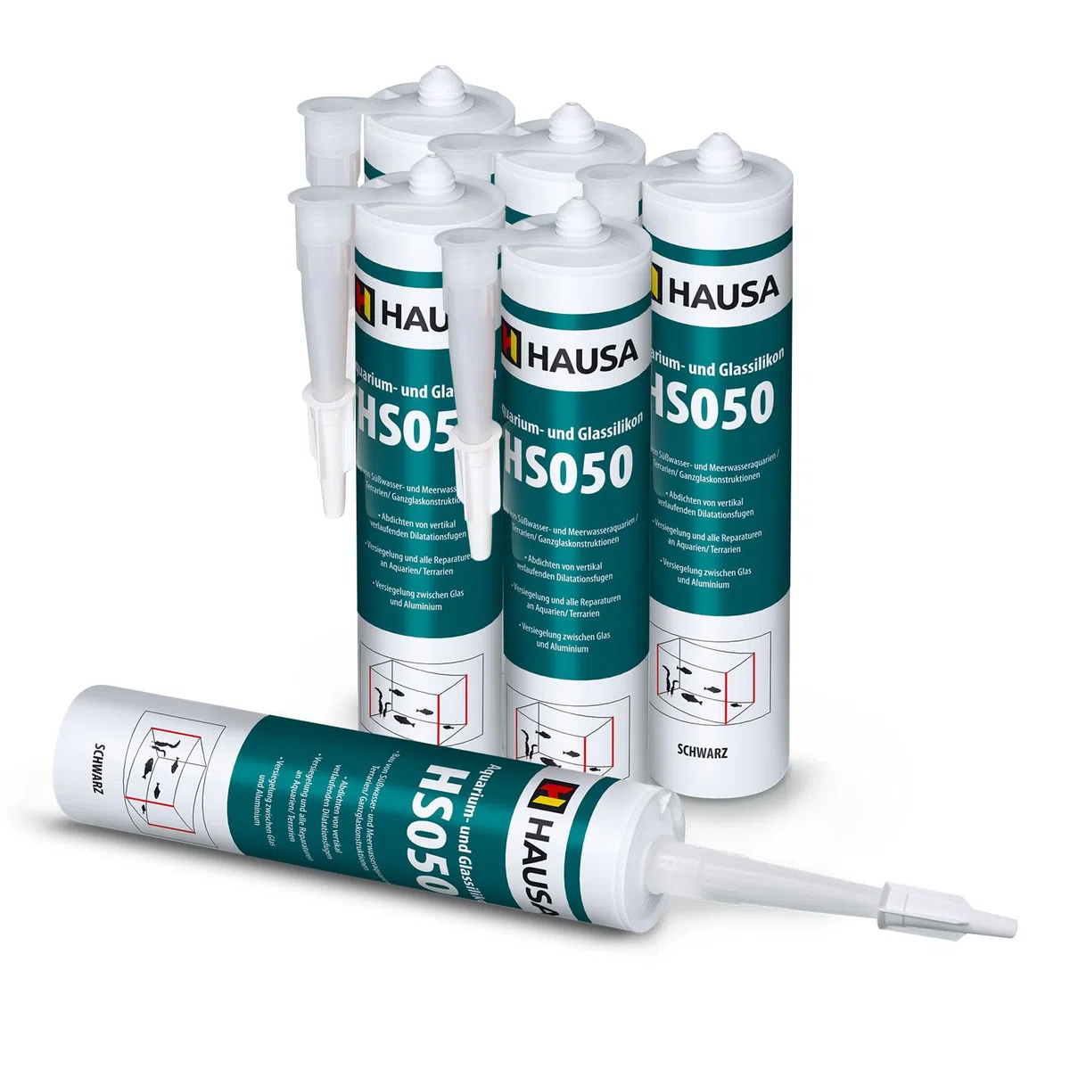 HAUSA Aquarium-Silikon Glas-Silikon HS050 schwarz 6x 310ml Silikon-Kleber & Dichtstoff für Aquarien Terrarien Glaskonstruktionen schnelle Aushärtung, süß- meerwasserbeständig, sicher für Fische