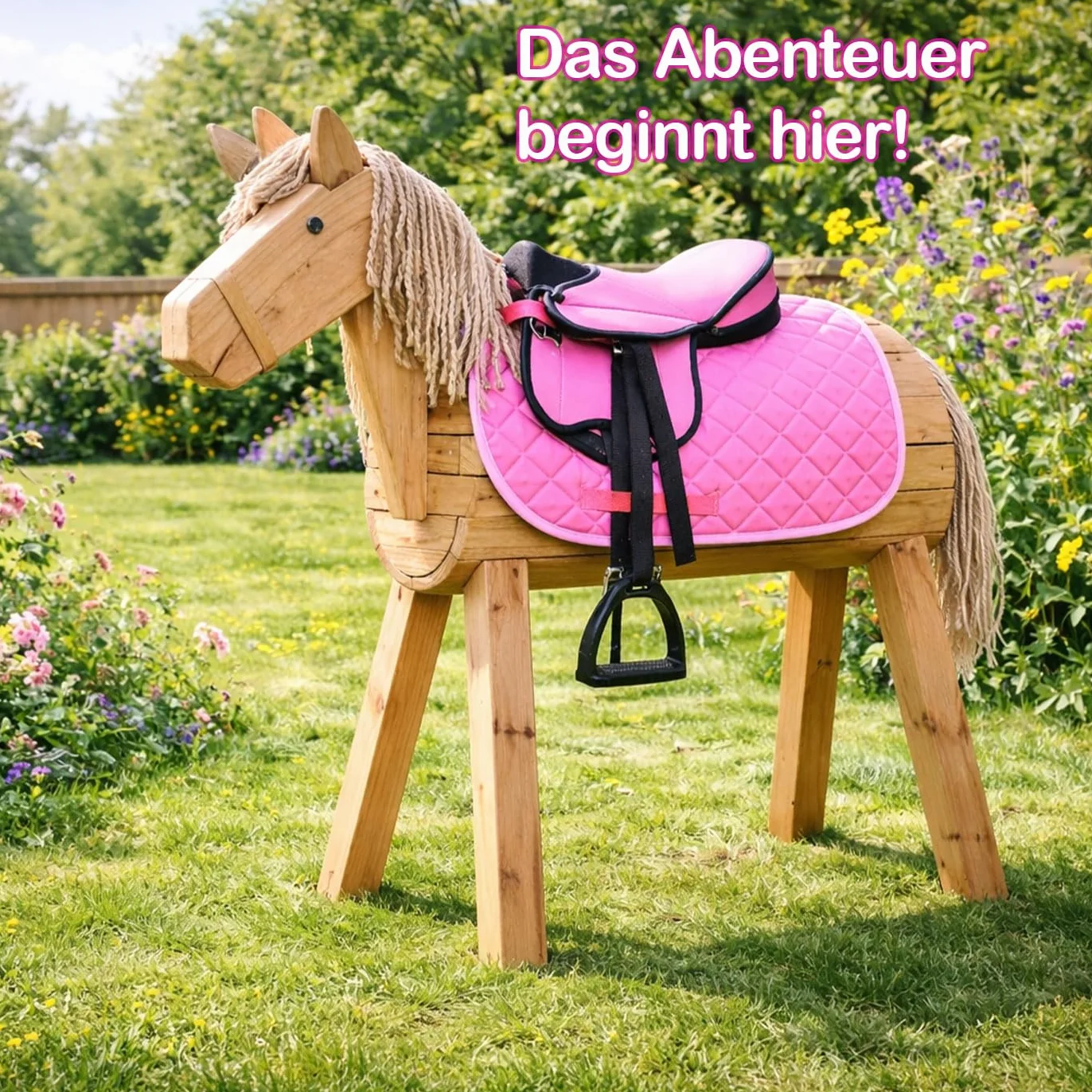 Brama West Holzpferd Sattel Set „My Happy Pony“ | Sattel für Shetty Pony Holzpferd Plüschpferd | mit Satteldecke, Sattelgurt, Steigbügel & Steigbügelriemen - Rosa