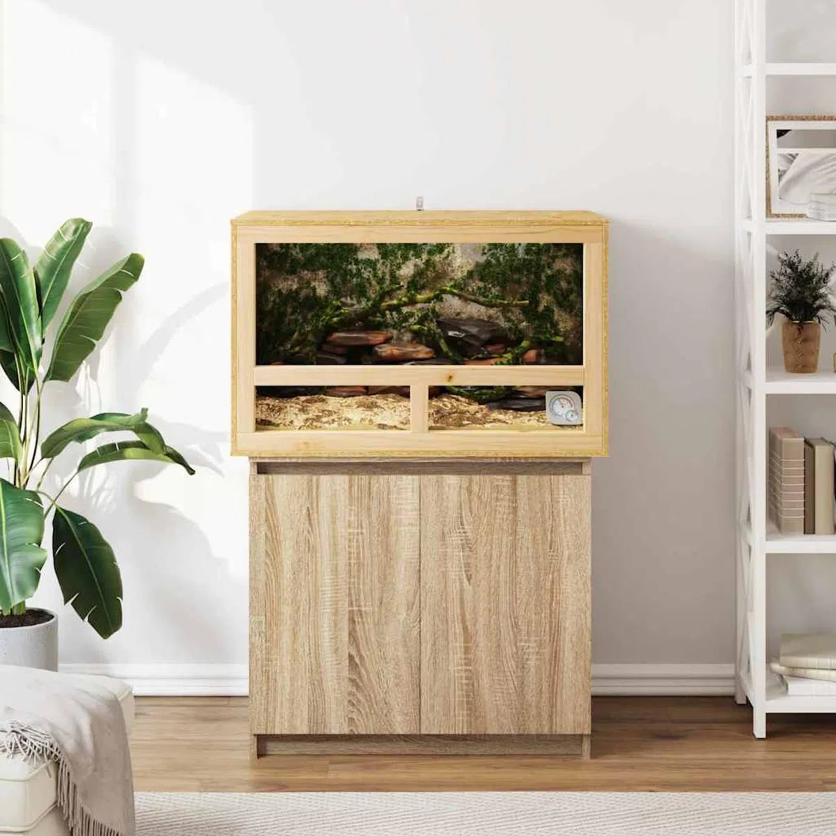 Gecheer Terrarium Braun 80 x 50 x 50 cm OSB, großzügiger Innenraum, Thermometer inklusive, ideal für Reptilien und Nagetiere