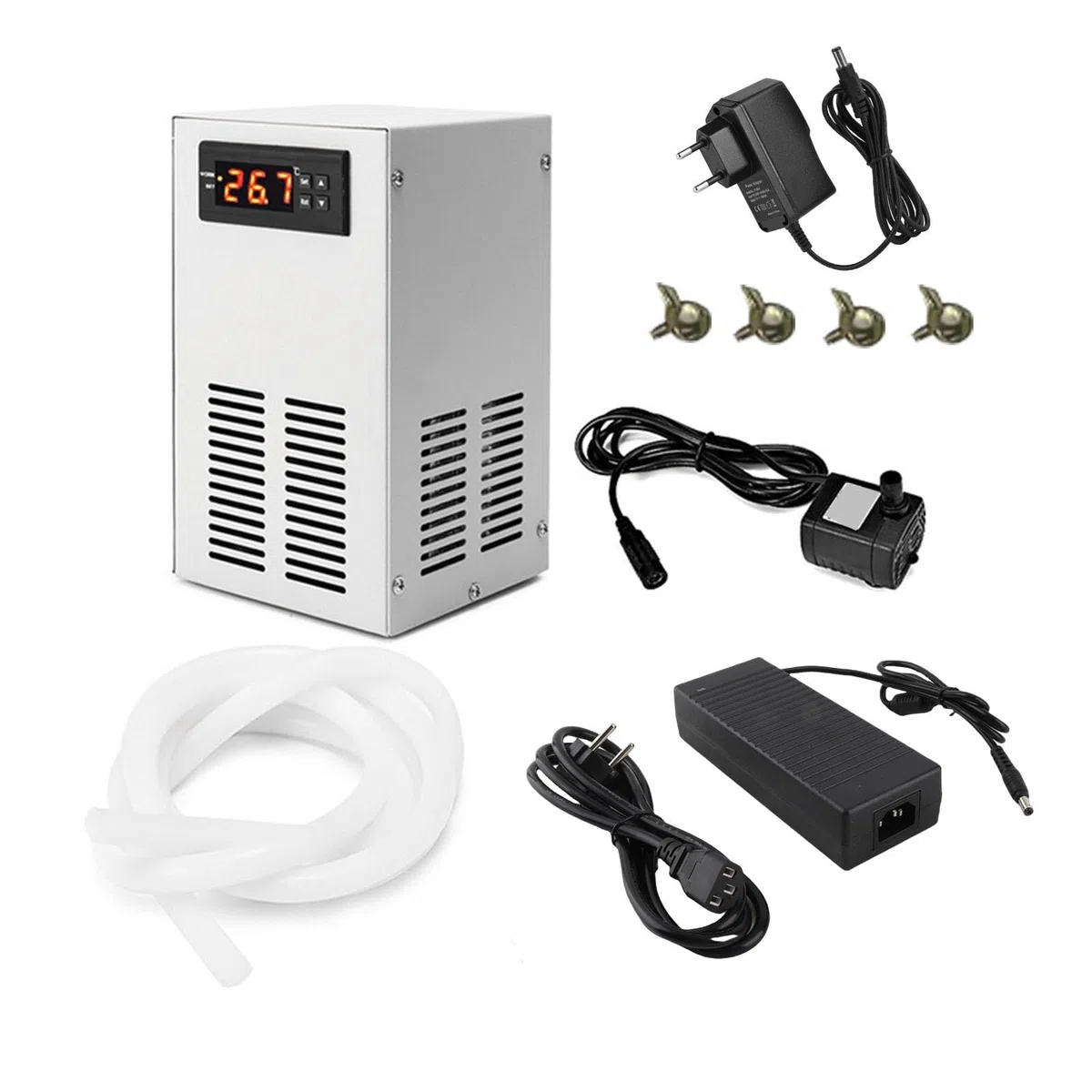 Buachois Aquarium Kühler Kühlsystem, Wasserkühler Kühlsystem Kühlgerät 220V | 70-72W Ultra Leiser Betrieb Einstellbare Konstante Temperatur Kühlsystem Wasser Kühlung 200L/H Flussrate für Fischbecken