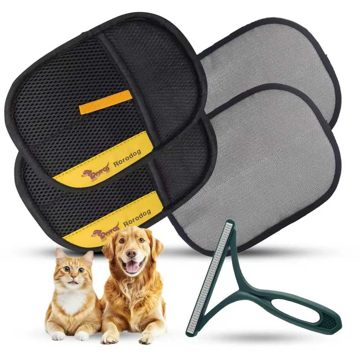 2er-Pack Tierhaarentferner Bürsten Handschuhe - Entfernen Sie Hunde/Katzenhaare von Kleidung, Möbeln, Autositzen, Bettwäsche & Polstern - Wiederverwendbarer Fusselhaarentferner für Zuhause