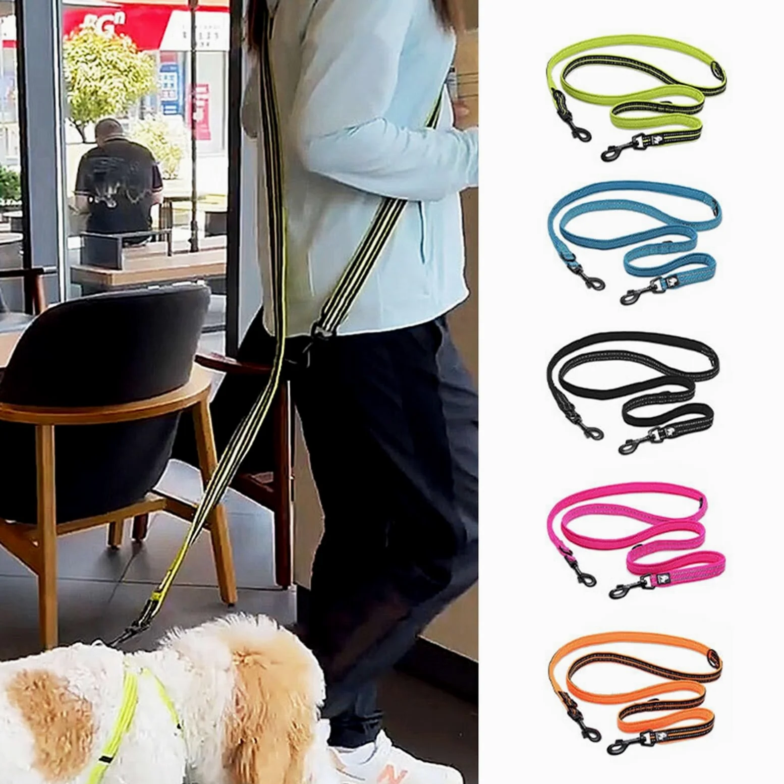7 in 1 Nylon Handfreier Hundegurt for Spazierengehen Doppelhaken Multifunktionaler Hunde-Doppelgurt Joggingleine Hunde(Black,L)