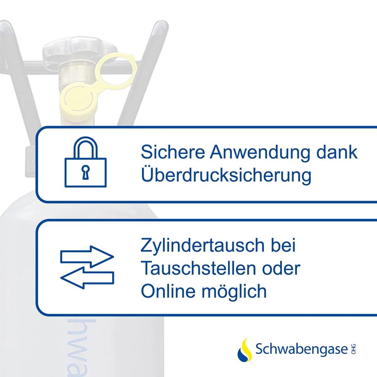 Schwabengase Co2 Flasche 2kg - Vorrats Kohlensäure Zylinder - Eigentumsflasche mit Rohrtragegriff, Neu befüllt, Kohlensäureflasche für Aquarien und Zapfanlagen, TÜV bis 2033
