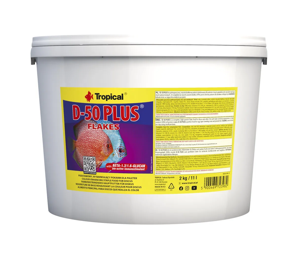 Tropical D-50 Plus Farbförderndes Flockenfutter für Diskusfische, 1er Pack (1 x 11 l)