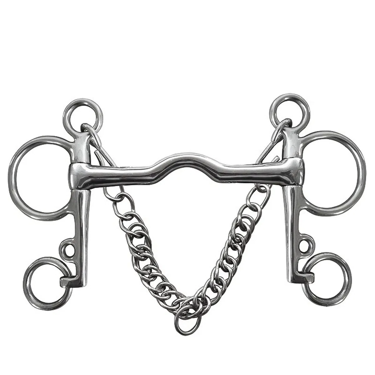 Pferdemaulgebiss Pferdegebiss aus Edelstahl mit niedrigem Mundstück, mit Haken und Panzerkette, Pferdeausrüstung, Reiten(125MM)