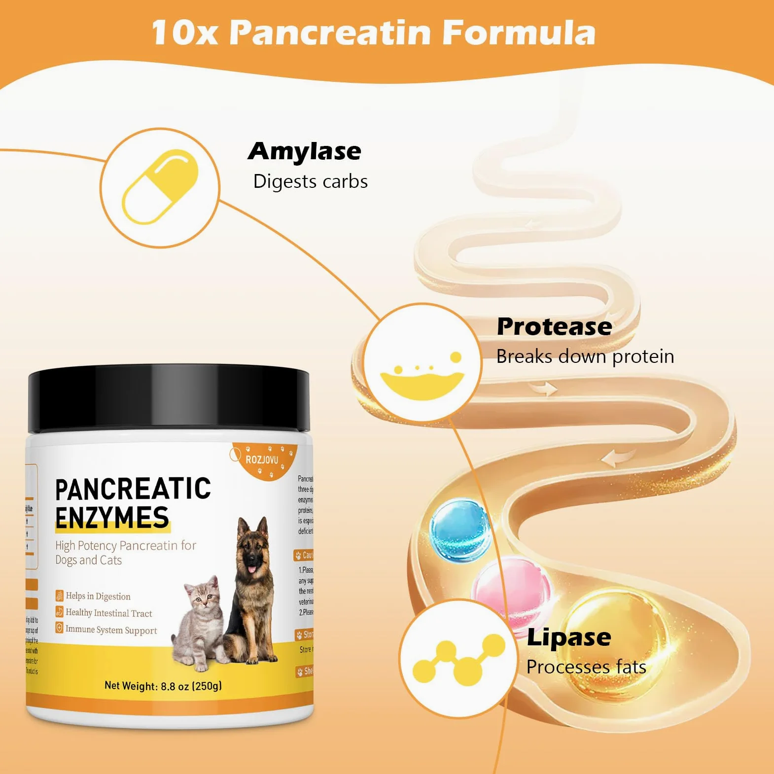 Pankretase Verdauungsenzyme, 10x Pankreatin, Pankreatin Für Hunde Und Katzen, Pankreasenzyme, Ideal Haustiere Mit EPI Pankreasenzyme