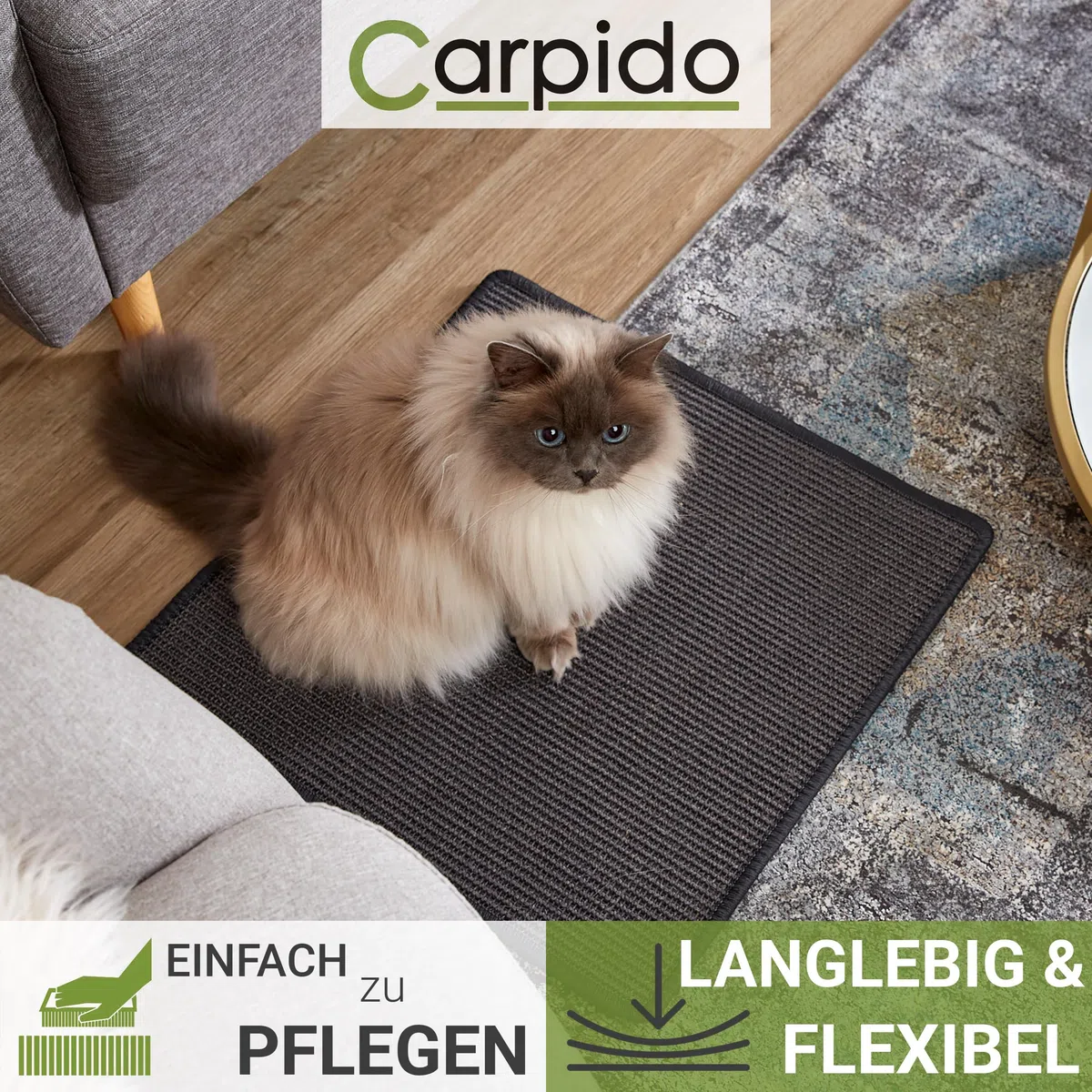 Natürliche Katzenkratzmatte für Katzen - Anthrazit 140x200 cm (Rechteckig) | Rutschfeste Kratzmatte langlebiger Kratzteppich robust für Boden Kratzfläche Sisal für Möbelschutz Kratzunterlage