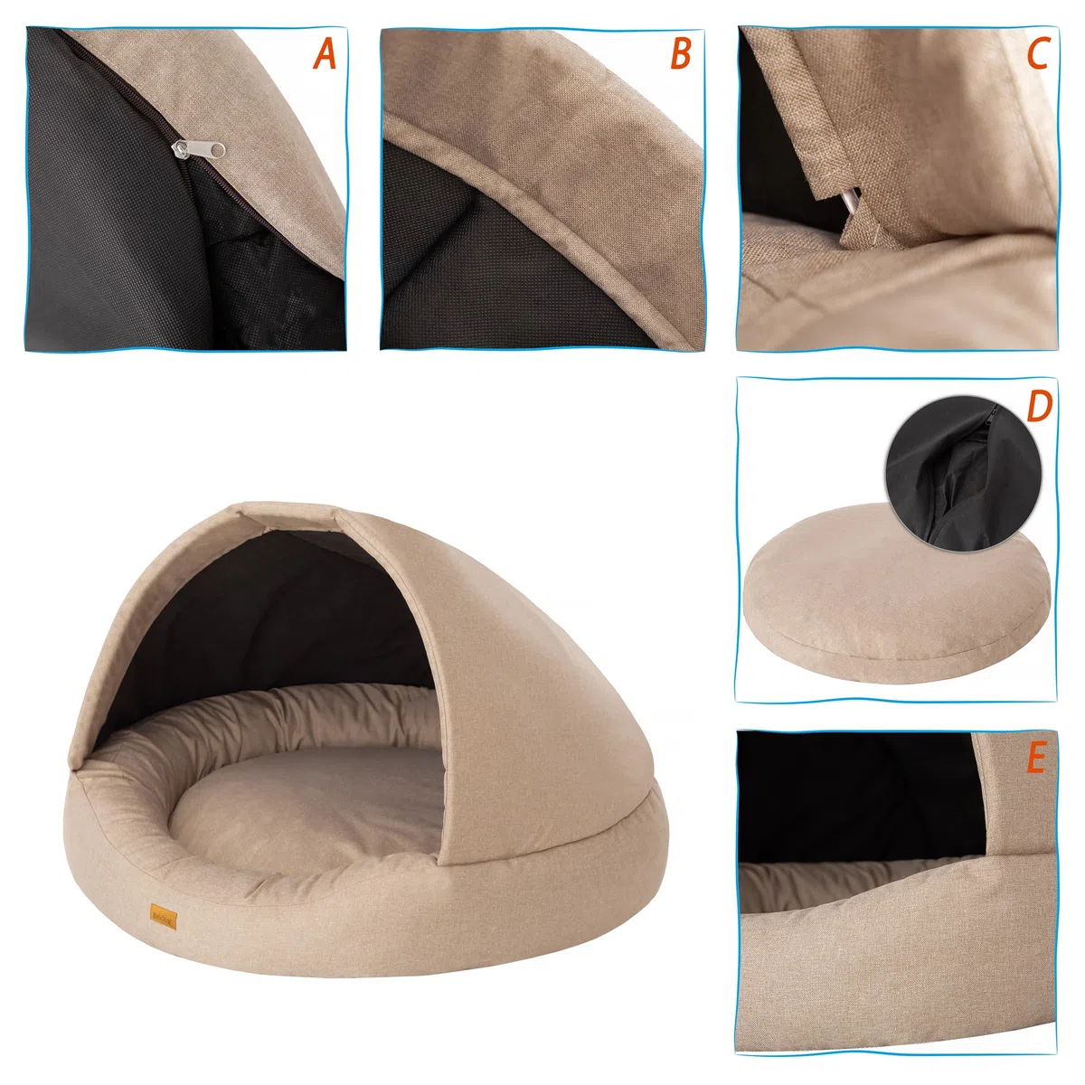 Hundehöhle Hundebett Katzenbett Hundehütte Haustierbett Hundehaus Hundeliegen Hundesofa Korb Sofa Schlafplatz, Größe 1: 80 x 80 x 62 cm, Beige