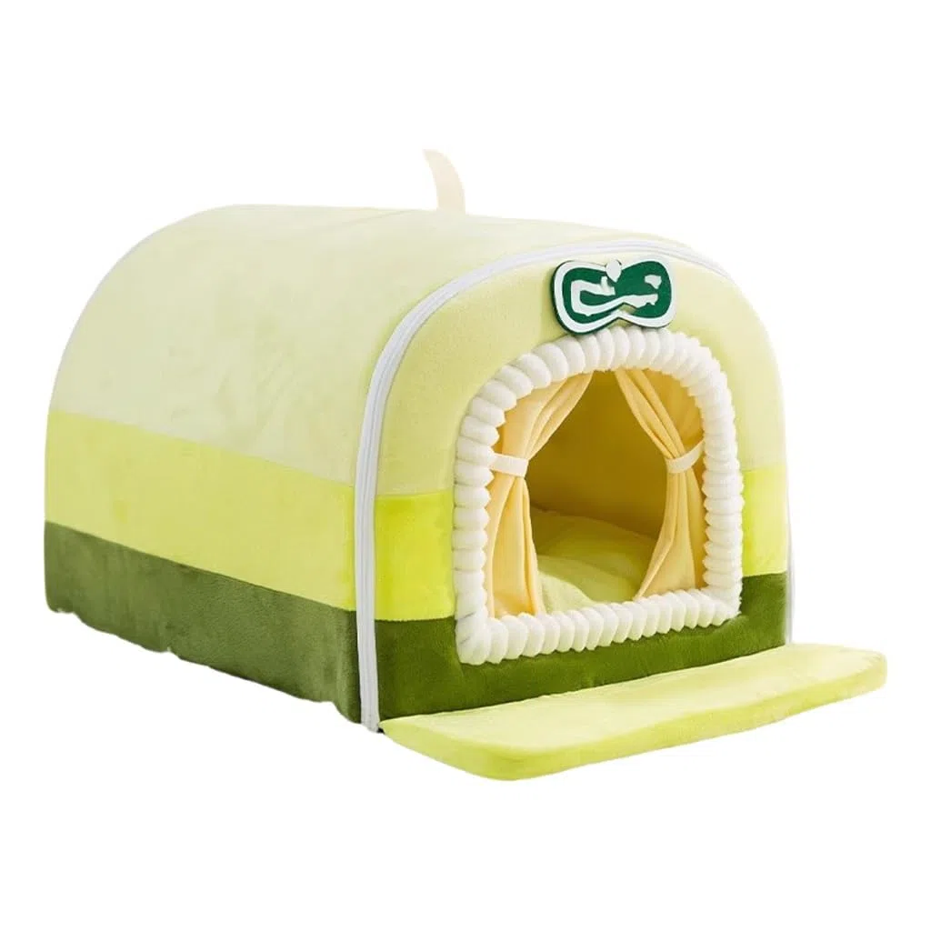 Katzenbett-Höhlenhaus, Haustierhaus mit flauschigem Bezug, Katzenbetten for Hauskatzen, abnehmbare, waschbare Plüsch-Katzenhöhle, for Kätzchen, Kaninchen, Hunde(Green,19.6 * 15.7 * 13.7 inch)
