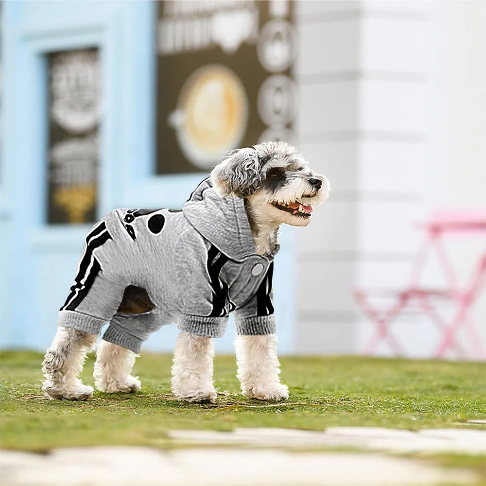 Hunde-Kapuzenpullover mit 4 Beinen, Overall für kleine Hunde, Welpenkleidung, Hundepullover, Sweatshirt, Baumwolle, Wintermantel, Katzenbekleidung (XS, Grau)