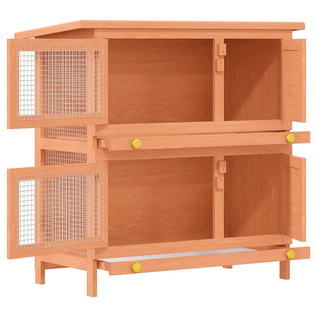 Kaninchenstall Kleintierhaus aus Holz mit 4 Türen, wetterfestem Dach, großem Auslauf und Drahtgitter, ideal als Gehege und Schlafplatz für Kaninchen, Meerschweinchen
