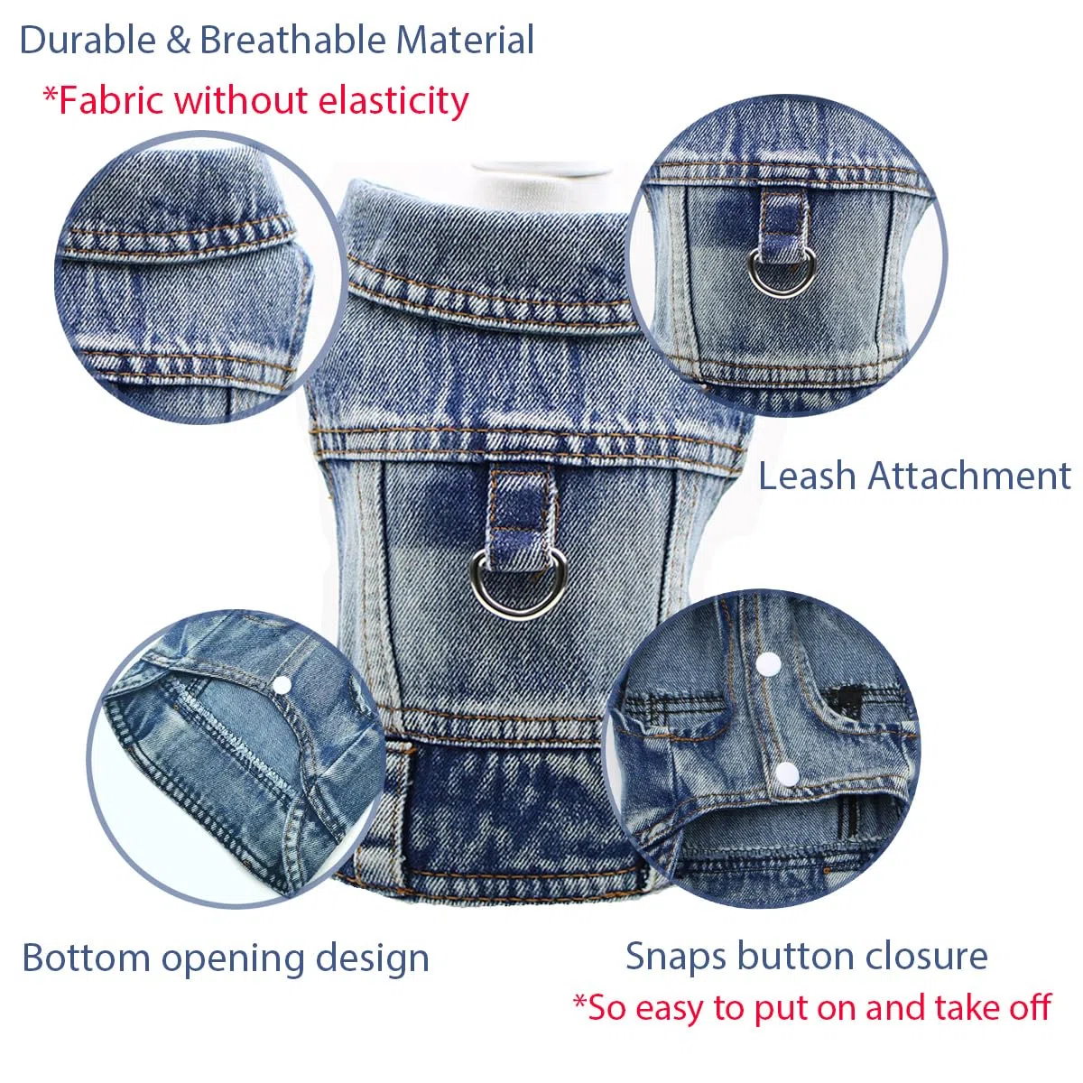 Hunde-Jeansjacke Hundejacke, Cooler Blauer Jeansmantel für kleine, mittelgroße Mädchen, Jungen, Welpen, Kleidung, Komfort-Reversgeschirr, Weste mit D-Ring für Leine