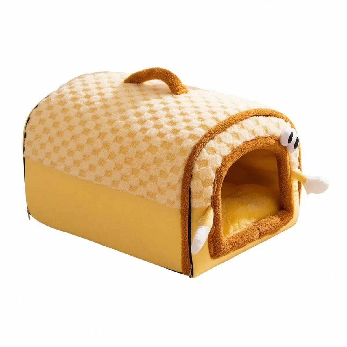 Colcolo Haustierbett Katzenhöhle Hundehöhle Schlafhöhle Sanfter Stoff Weiche Füllung Unterstützender Eingangsrahmen Stabiler Boden Tragbarer Aufbau Kleiner, Beige-Gelb, 2XL