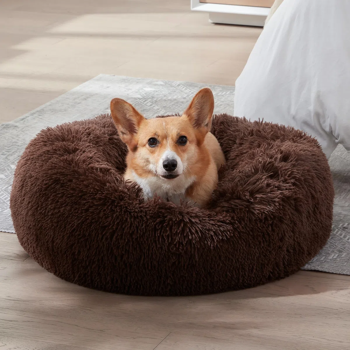 Western Home Hundebett Run, Katzenbett Flauschig, Hundekissen Kleine Hunde,Hundebett Waschbar,Hundekorb,Katzenkorb Zum Schlafen 60 cm,Dunkelbraun