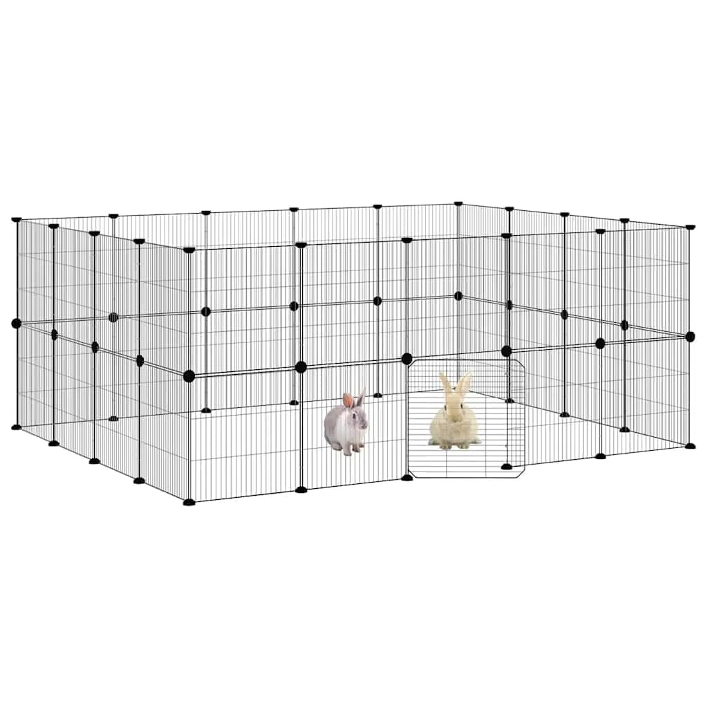 36-TLG. Kleintiergehege mit Tür, Welpenlaufstall Metall Schwarz | Flexibler DIY-Laufstall für Wohnzimmer und Garten. Robustes Stahlgitter schützt Meerschweinchen und Kaninchen.