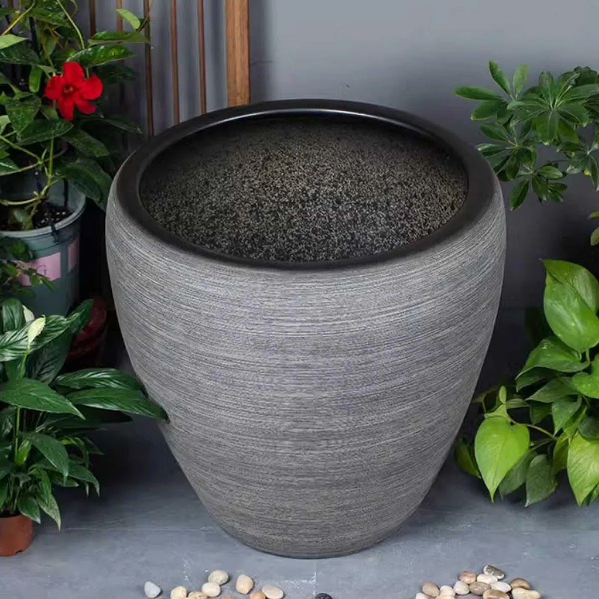 Terrarium Keramik-Aquarium for Wohnzimmer, Büro, Boden, Aquarium, Terrasse, Vintage, Zement, Grau, Finish, Aquarien Insekten Schildkröten(42cmx41cm)