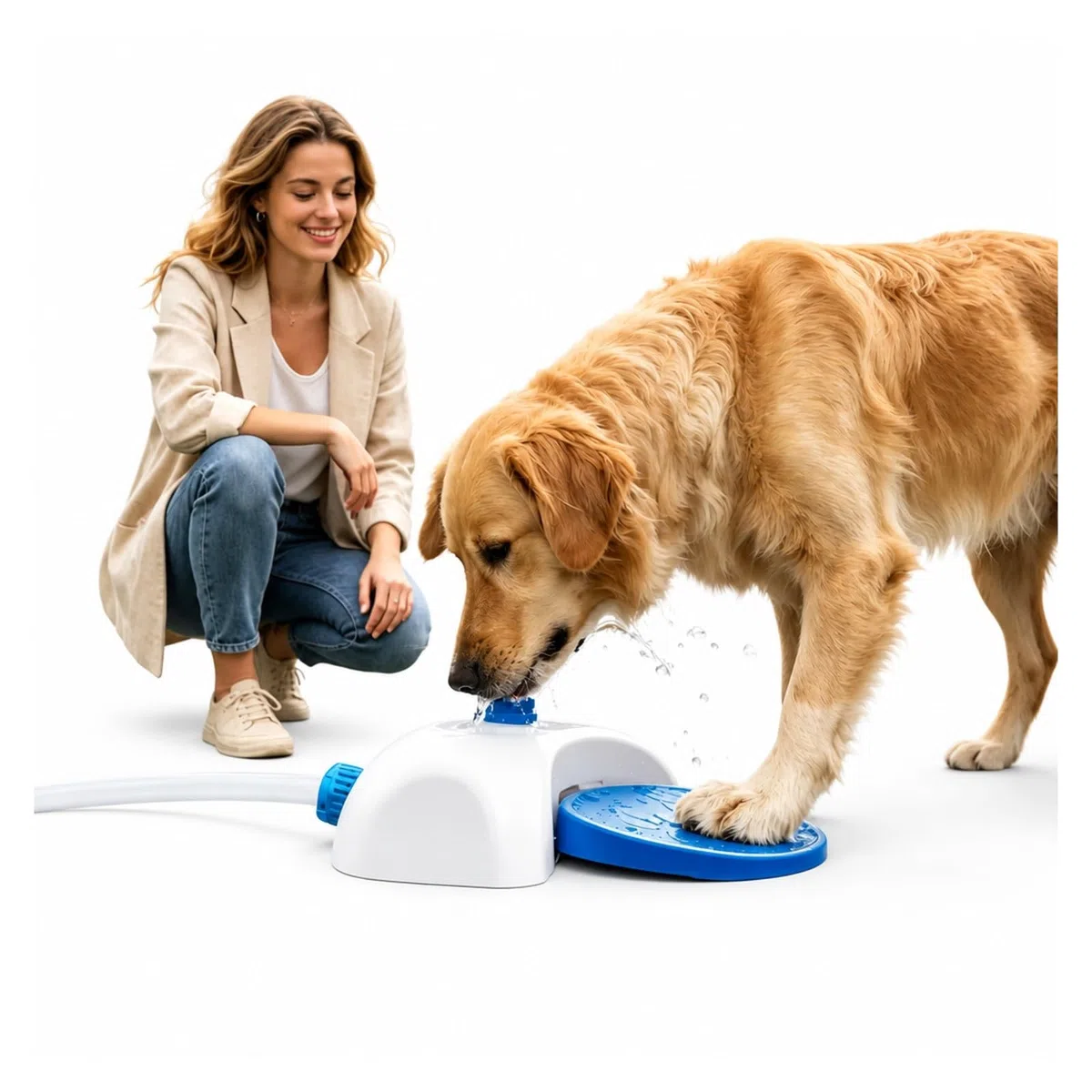 Trinkbrunnen für Haustiere, Step On Hundewasserbrunnen Mit 162 cm Schlauch | Kunststoff-Pedal-Sprinklerspender Für Hunde Und Katzen, Terrasse, Garten,