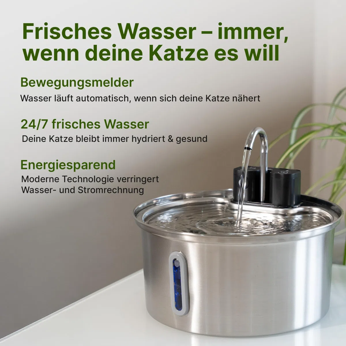 NordFlow 2.0 Katzenbrunnen,Edelstahl-Katzen-Trinkbrunnen 4 l, Geräuscharmes Design mit Wasserstandsanzeige, ideal für Katzen und Hunde