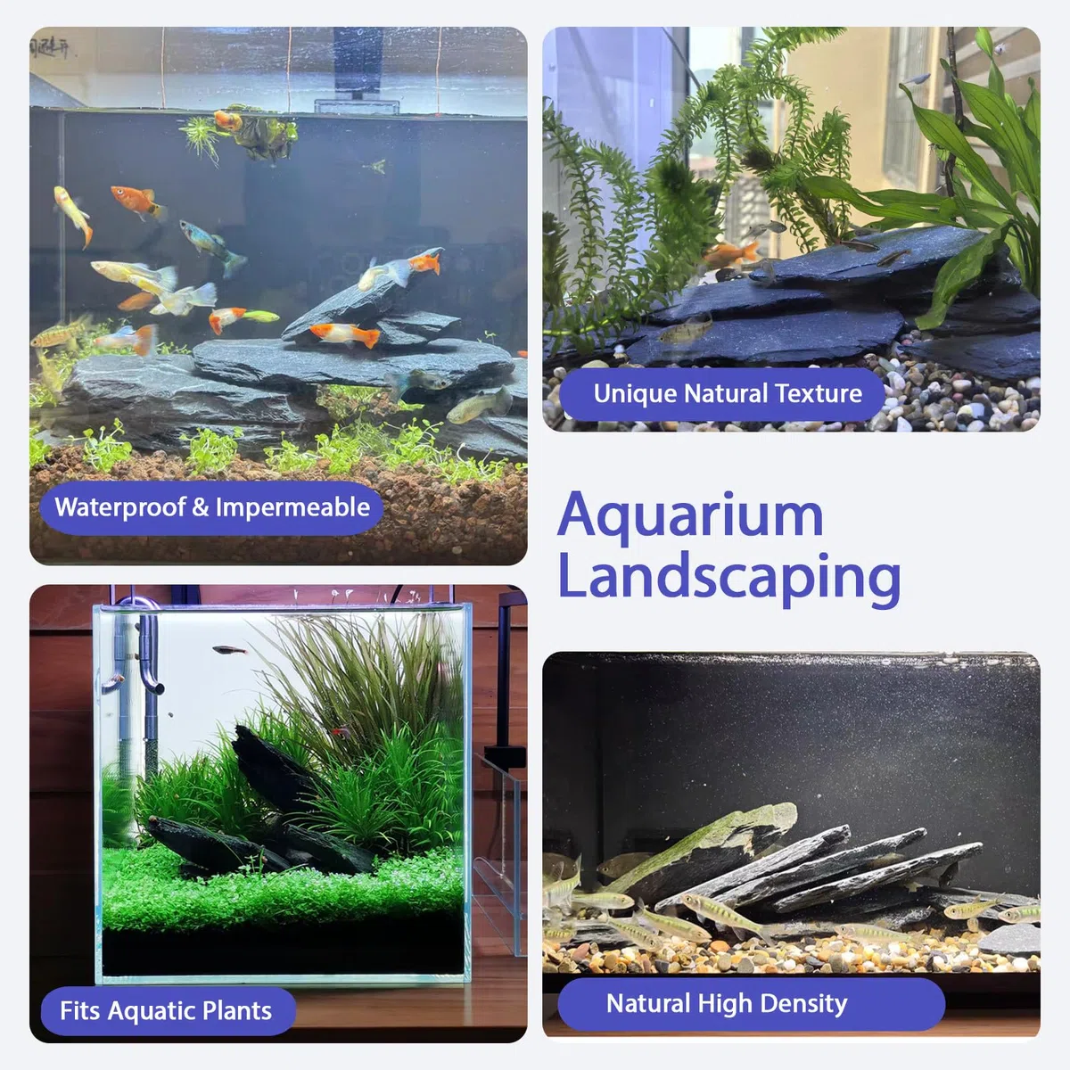 Aquarium-Steine, 9 kg, natürliche Schiefersteine, 5,1 - 20,3 cm, schwarze Steine für Aquarium, Terrarien, Reptilien, Aquascaping, Amphibien, Vivarien, Paludarium, Garten, Landschaftsbau