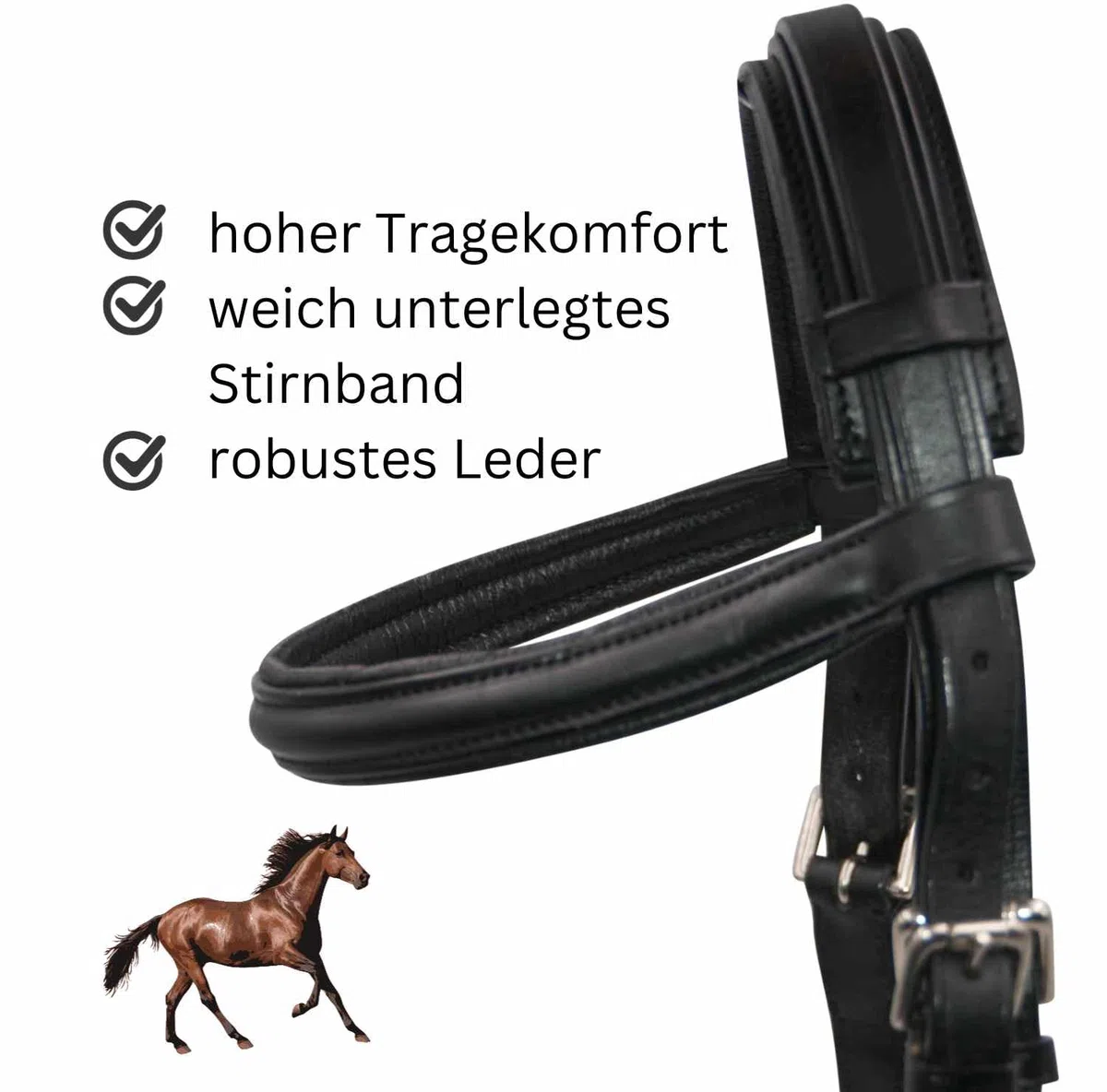 AMKA Kappzaum aus Leder mit Gebissverschnallung unterlegt