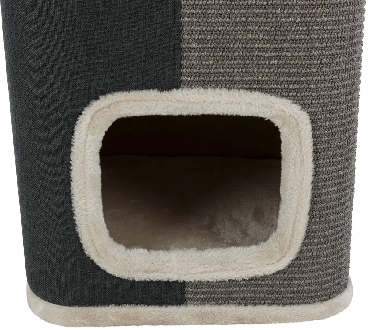 TRIXIE Kratztonne Jorge 78 cm in grau – zweistöckige Katzentonne mit zwei komfortablen Höhlen, einer erhöhten Liegefläche & Sisalteppich Kratzfläche – gemütlich & stabil – 44957 | Sisal-Kratzflächen zur Krallenpflege – gemütlicher Rückzugsort, komfortabel