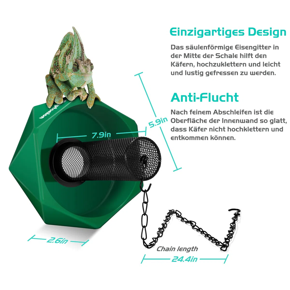 hakbare Chamäleon-Futterschale Käfer Bar mit Säule für Beute zu Klettern und zu bewegen, geeignet für Eidechse, Bartagame, Leguan, Gecko, Kröte, Frosch