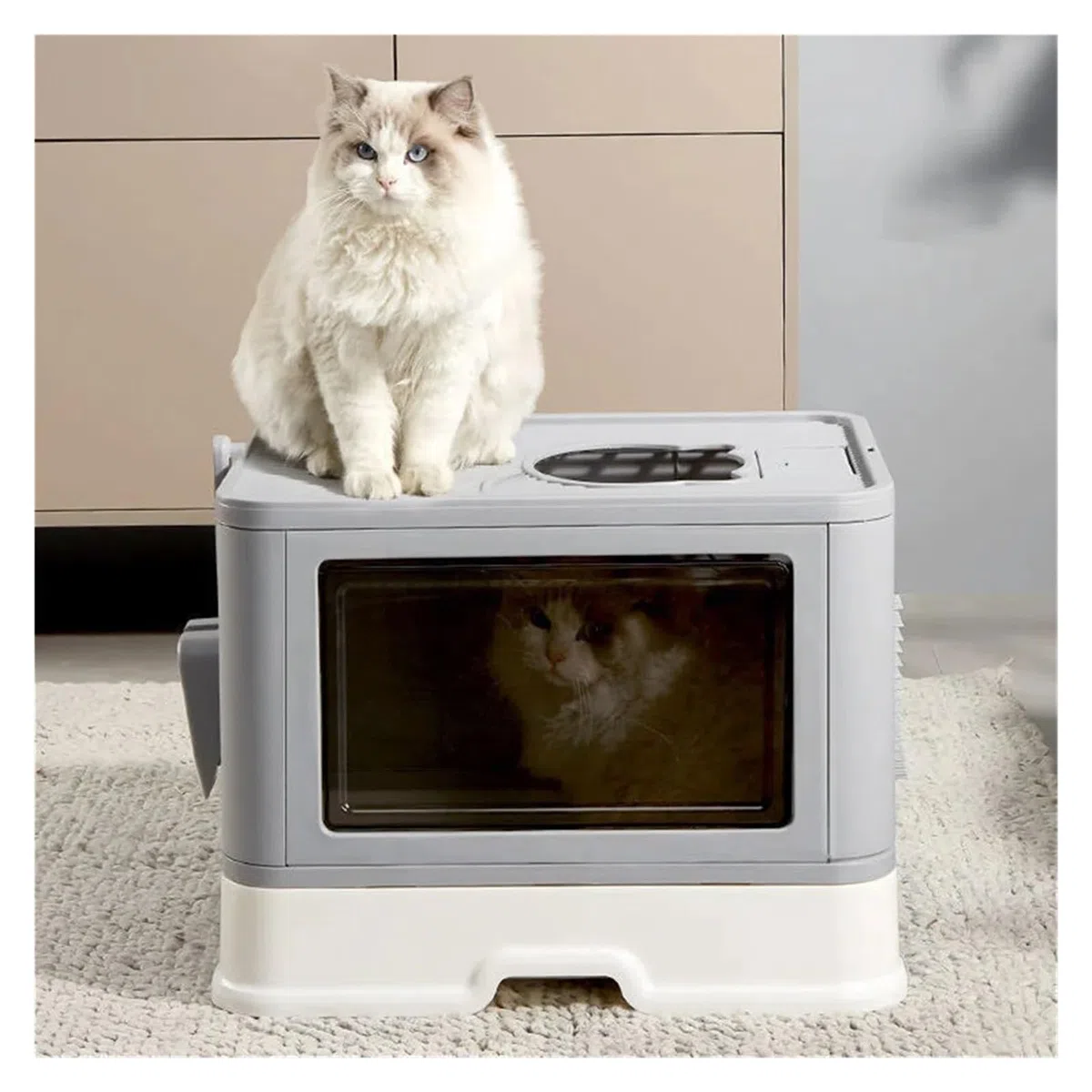 für mehrere Katzen, Geruchskontrolle Große Katzentoilette mit Haube, Schubladentyp, Haustier-/Katzentoilette, Einstieg von oben, geschlossenes Töpfchen mit Spritzschutz und Schaufel for die Fellpflege
