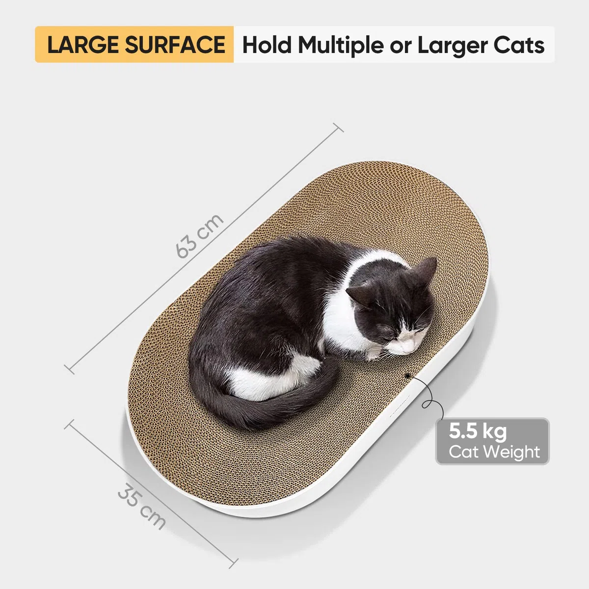 Kratzbaum für Katzen, 63 x 35 x 10 cm, oval, Wellpappe, rundes Kratz-Lounge-Bett, Sofa, Katzen-Kratzschale mit Bio-Katzenminze [Home Clean Design mit Kratzbox]