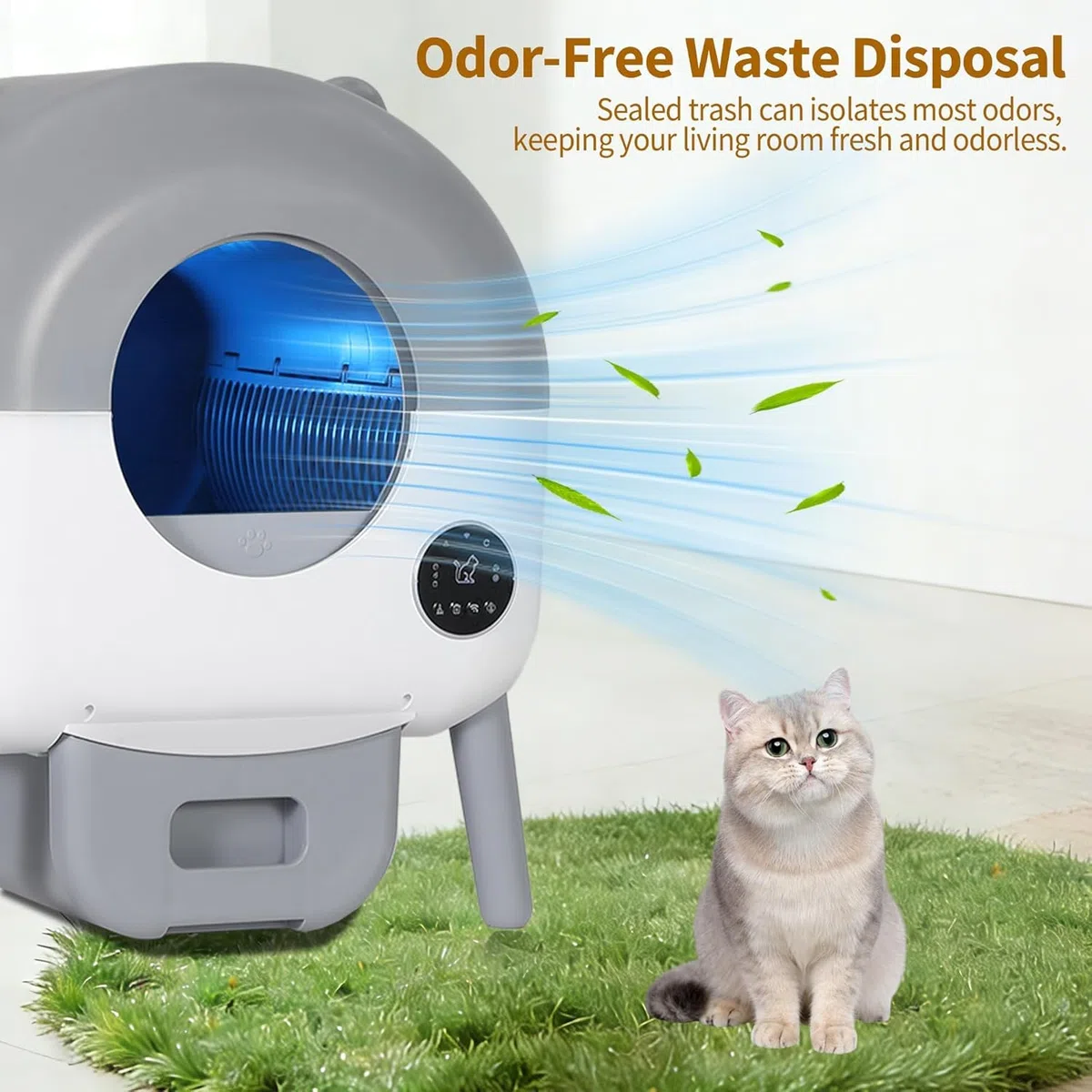 Selbstreinigende Katzentoilette, 76L Katzenklo Selbstreinigend, APP-gesteuert, Sicherheitssensoren, Geruchskontrolle, Automatische Katzentoilette für Mehrere Katzen, LED-Nachtlicht,1 Rolle Müllbeutel