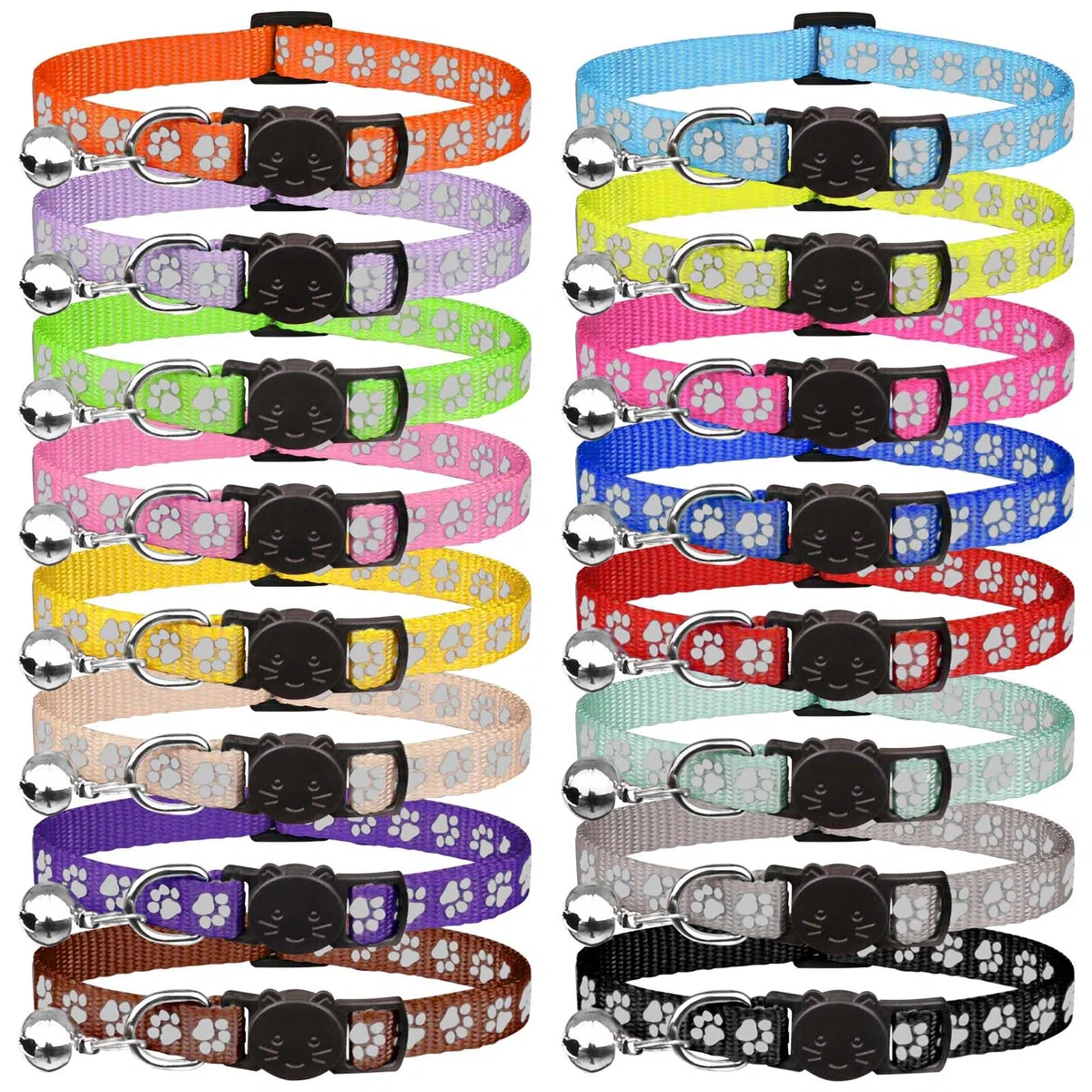 Katzenhalsbänder mit Glöckchen, reflektierend, Sicherheitshalsband, Nylon, Katzenhalsbänder für Mädchen, Jungen, Katzen (19,1 - 32 cm), 16 Stück