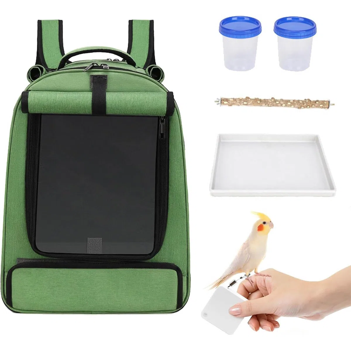 Ergonomischer Vogeltransport Rucksack für kleine Aras mit belüftetem Plan, Abnehmbarer Futterschale, Oben, belüfteter Vogel Rucksack
