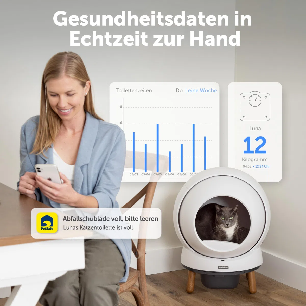 PetSafe ScoopFree SmartSpin Selbstreinigende Katzentoilette | Fortschrittliche Geruchsbekämpfung, Gesundheitsmonitor, App-gesteuert, Kompatibel mit Jeder Streu