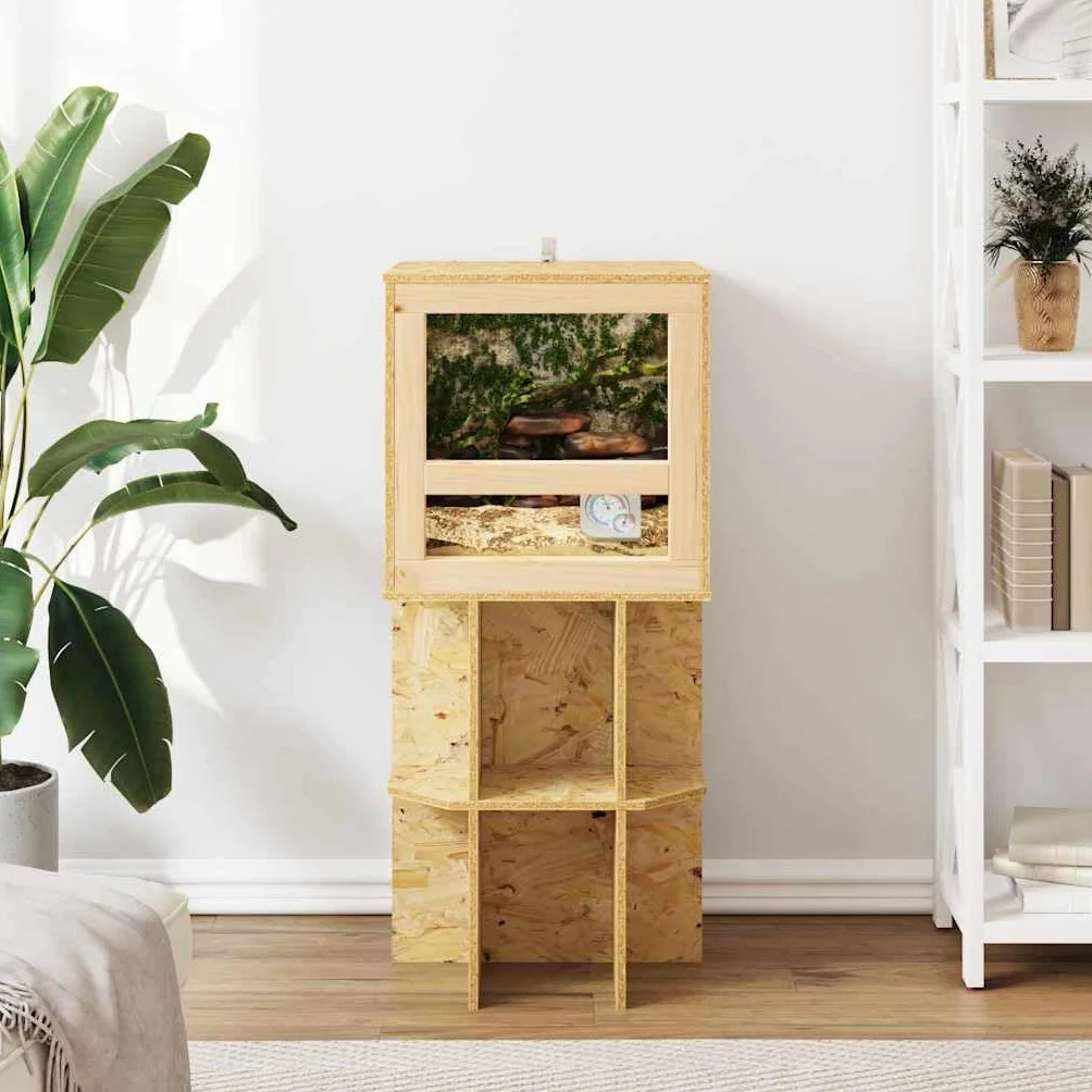 Großes OSB Terrarium mit Glastür, 40 x 40 x 90 cm, braun – Robustes Reptilienhaus für Amphibien, geräumig und pflegeleicht