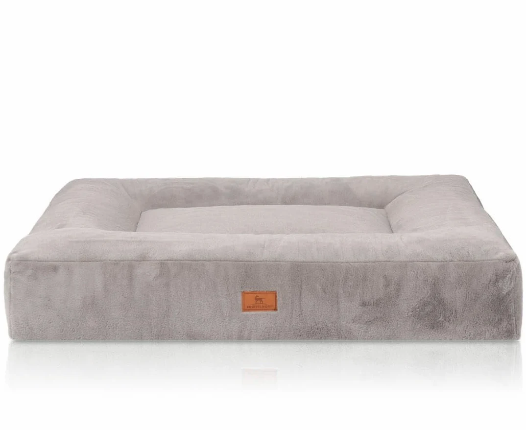 Knuffelwuff orthopädisches Hundebett mit kuschelig weichem Kaninchen Fellimitat Midland 120 x 100cm Grau - Abnehmbarer Bezug - waschbar - Hundekissen für große, mittelgroße und kleine Hunde