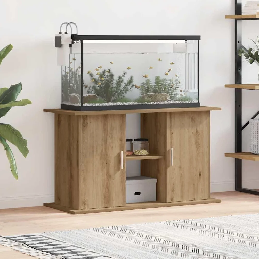 Aquariumständer Unterschrank aus Holzwerkstoff in Artisan-Eiche, 101 x 41 x 58 cm, mit 3 Ebenen für Aquarium, Fischbecken, Terrarium, Aufbewahrung, stabile Basis für Wohnraum