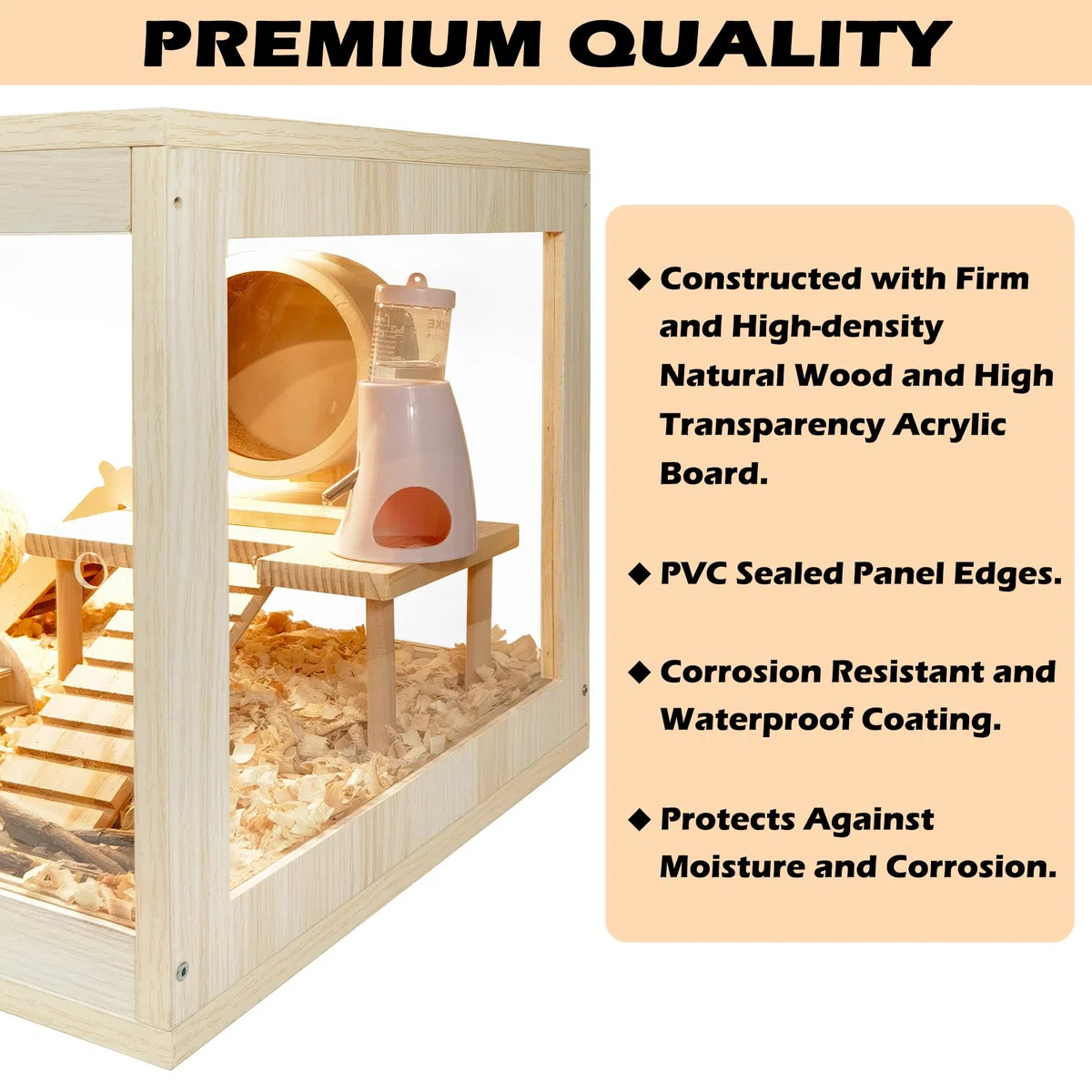 Prolee Hamsterkäfig Holz Kaufest Mäusekäfig Groß Hamsterkäfig Öffnen Dach mit Schiebetüren und Schloss Holzkäfig für Hamster Rennmäuse Maus 61.0 cm